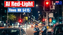 Australia tightens road-safety laws with a $415 penalty for rolling-red offences as AI-powered red-light cameras become operational